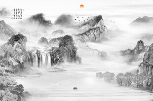 国画水墨山水画