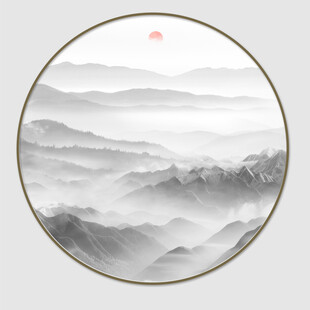 圆形山水水墨画