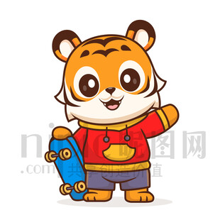 可爱小虎玩滑板