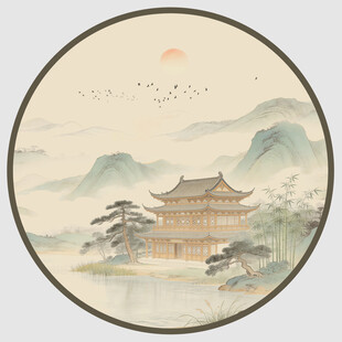 圆形山水画