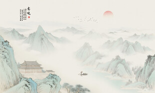新中式国画山水画背景图