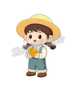 水果店小女孩果农矢量插图