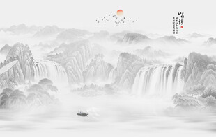 国画山水画背景墙