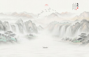 新中式国画水墨山水画背景墙