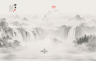 禅意国画水墨山水画