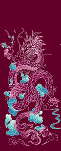 梦幻紫底龙形花卉图案