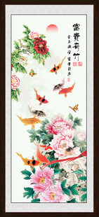 九鱼牡丹玄关画