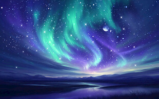 蓝绿极光星空