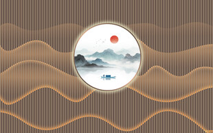 新中式水墨格栅山水画