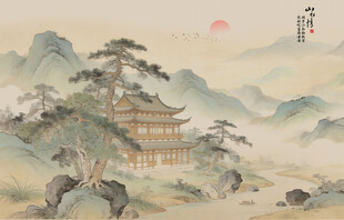 中式古风古典山水画背景墙