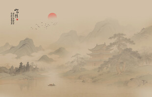 中式古风古典山水画背景墙