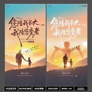 您陪我长大父亲节竖版海报 黄昏
