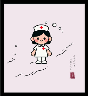 手绘矢量图插可爱卡通小护士形象