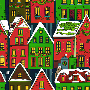 冬日彩色小屋雪景图