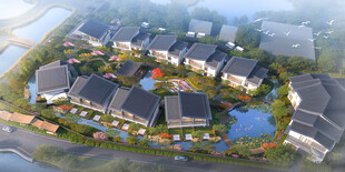 现代中式风格住宅小区鸟瞰