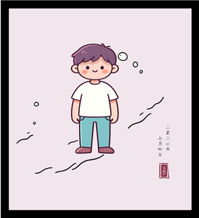 卡通男孩站立形象画 手绘矢量图
