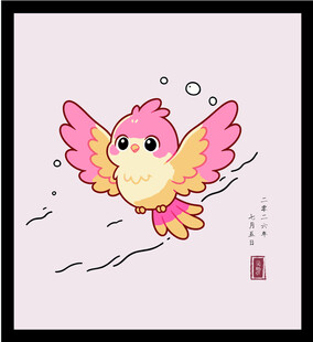 手绘矢量图插画 飞翔的卡通小鸟