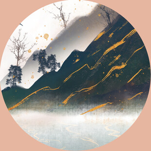 中式山水墨韵圆形画作