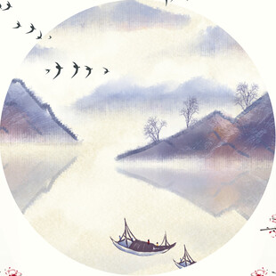 水墨山水间的泛舟逸景