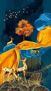 麋鹿发财装饰画