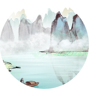 水墨山水间的悠然泛舟景