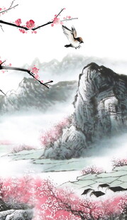 水墨山水间的烂漫春色