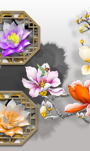 中式古典花卉窗景图案