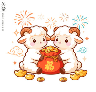 双羊抱福袋羊年装饰画