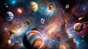 梦幻宇宙星球太空宇航员银河背景