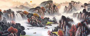 山水画瀑布风景图