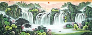 山水画瀑布国画