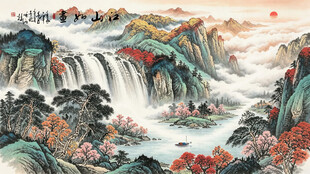 瀑布国画