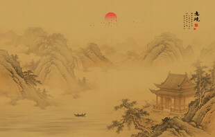 禅意宋氏美学水墨山水背景墙壁画