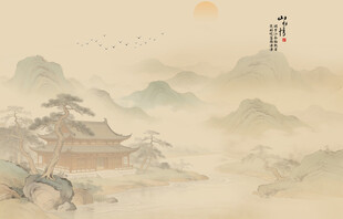 中式古风古典山水画背景