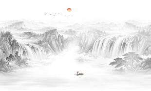 新中式国画山水电视背景墙