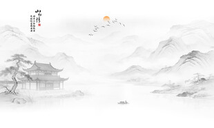 新中式山水情背景壁纸壁画