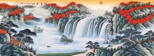 山水画瀑布风景图