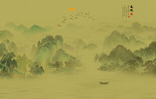 中式古典古风山水画背景