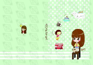 长发女孩 手绘卡通女孩装饰图案