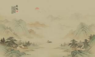 新中式水墨古风古典山水画背景墙