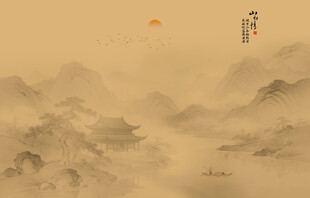 新中式古典古风水墨山水画背景墙