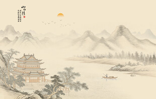 新中式屏风古风水墨山水画背景墙