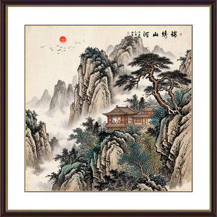 新中式山水国画风景图