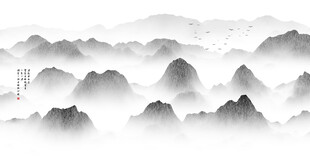 水墨群山尽显东方意境