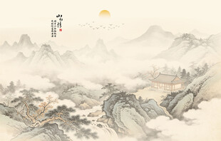 中式古风古典山水画背景
