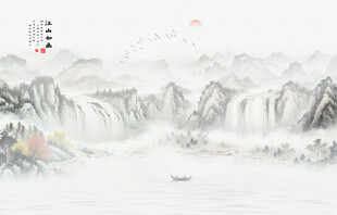 国画水墨山水风景画