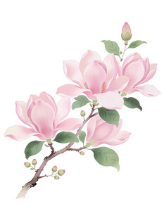 粉色玉兰花枝插画