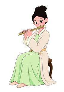 古装女子优雅吹奏长笛