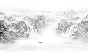 新中式意境水墨山水画背景墙