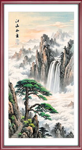 竖幅迎客松国画